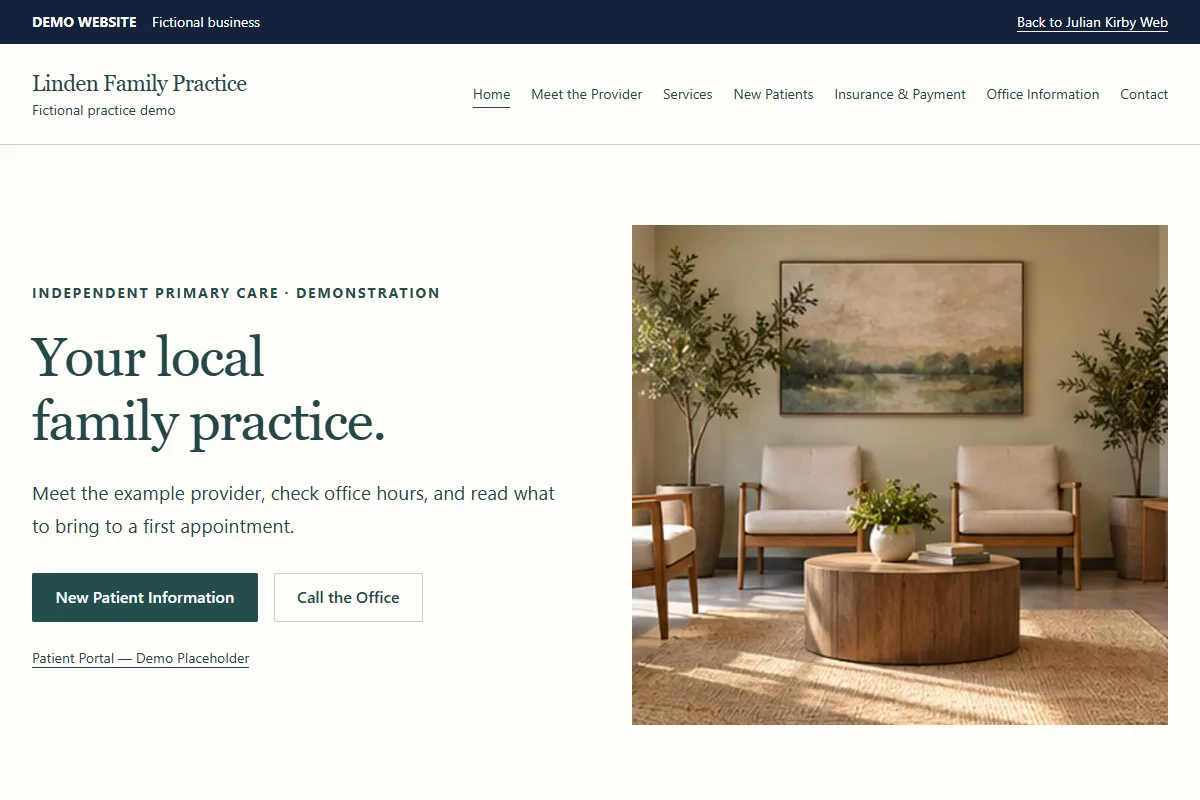 Linden Family Practice demo homepage screenshot